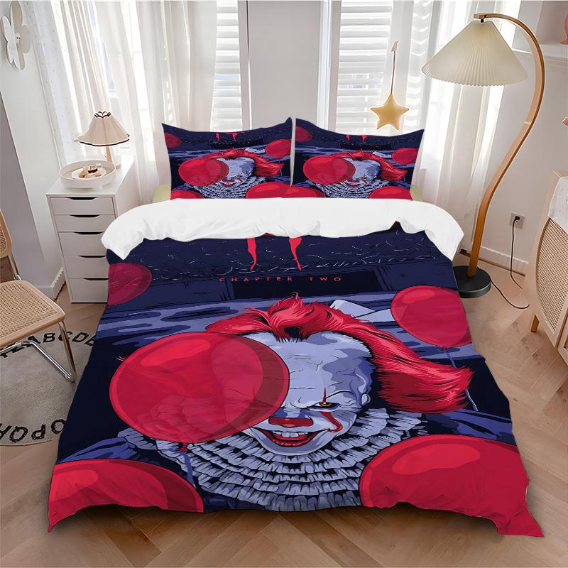 

3pcs It Clown Bedding Set, Soft Polyester Duvet Cover and Pillowcases Machine Washable Seasons all suitable 21 135x200cm