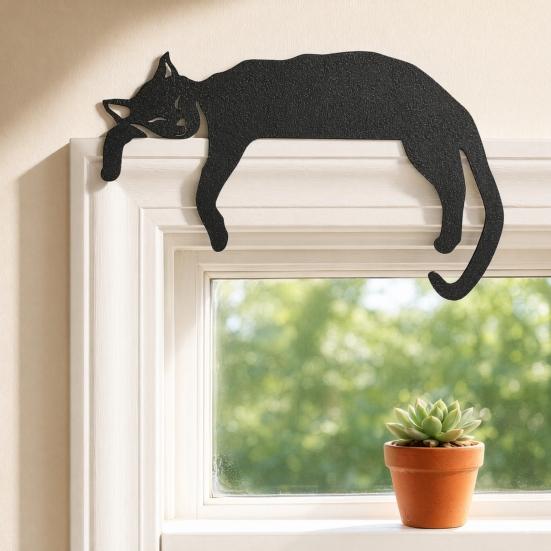 Festive Door Decor 3D Printed Sleeping Cat Top Decor, Lazy Kitten Silhouette Ornament, Self-Adhesive Cartoon Indoor Home Ornament Animal for