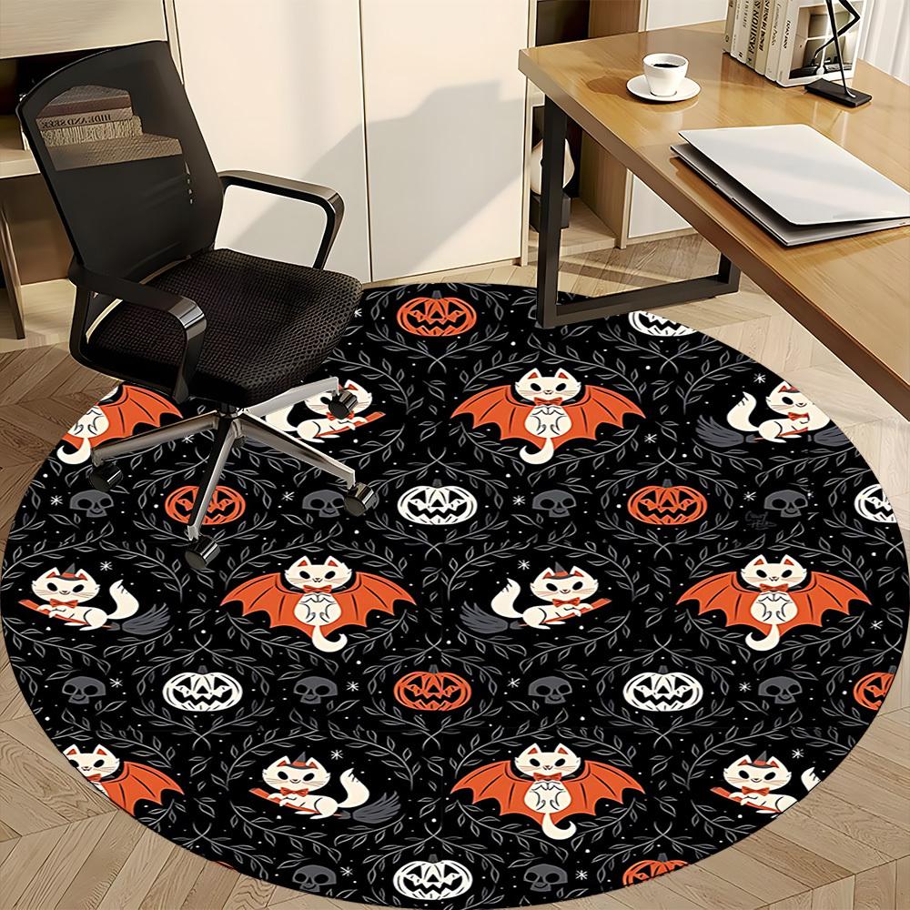1PC Halloween Cats Office Round Area Rug, Mat Suitable For Office, Under Office Chairs Bedroom Living Room Home Decor, Room Deco