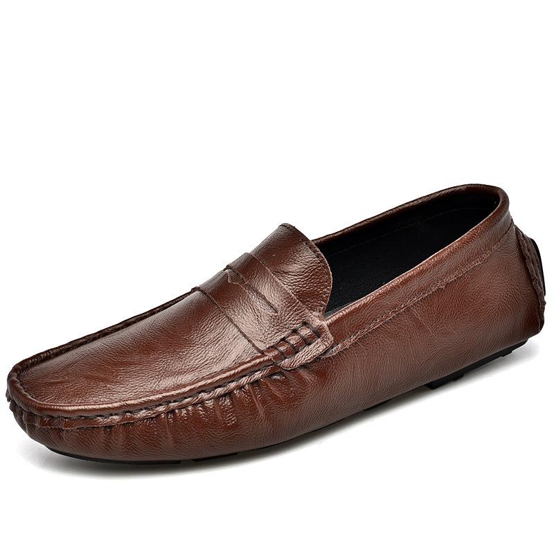 Mocassins en cuir véritable pour hommes, chaussures décontractées, souples, plates, de marque à la mode, chaussures de conduite respirantes