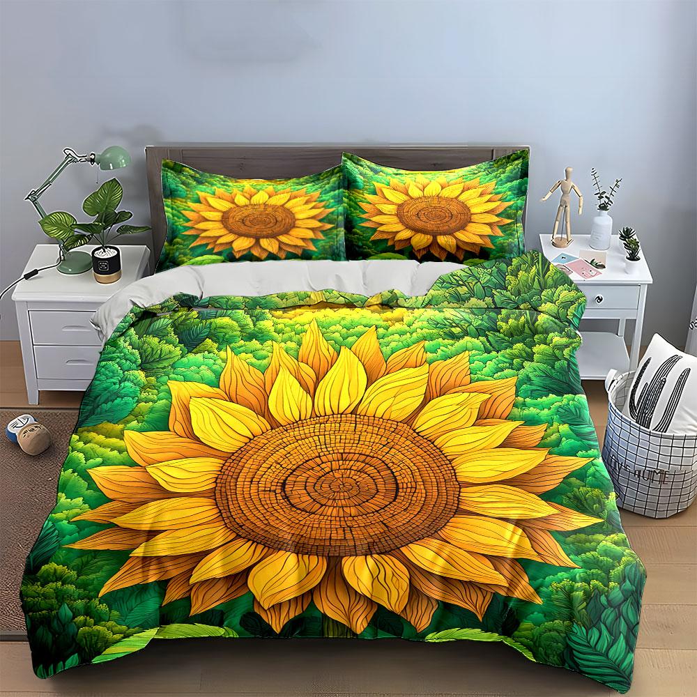 Sunflower Art Set Decoration Bedding Set with 1 Duvet Cover 2 Pillowcases Single Double King Queen, Gift