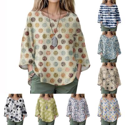 Summer Tops For Women Cute O Neck 3/4 Sleeve Blouses Floral Print Top Casual Shirts