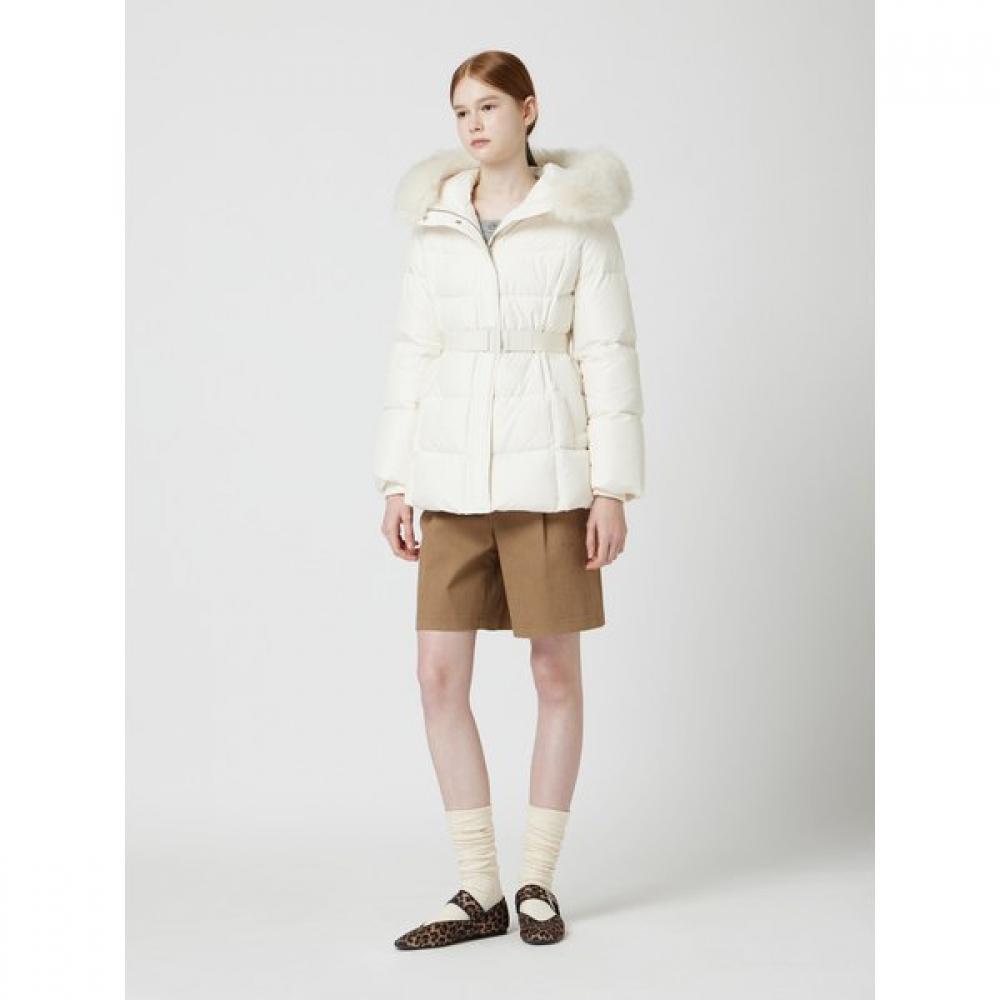 CC collect. Women S Fox Fur Belted Half Lightweight Down Cr c254pSg186