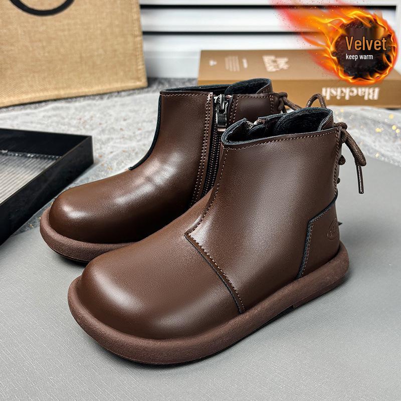 

Girls Black Martin Short Boots with Velvet - 2025 Autumn/Winter Edition Leather Princess Shoes 28 (Inner Length 18 cm)