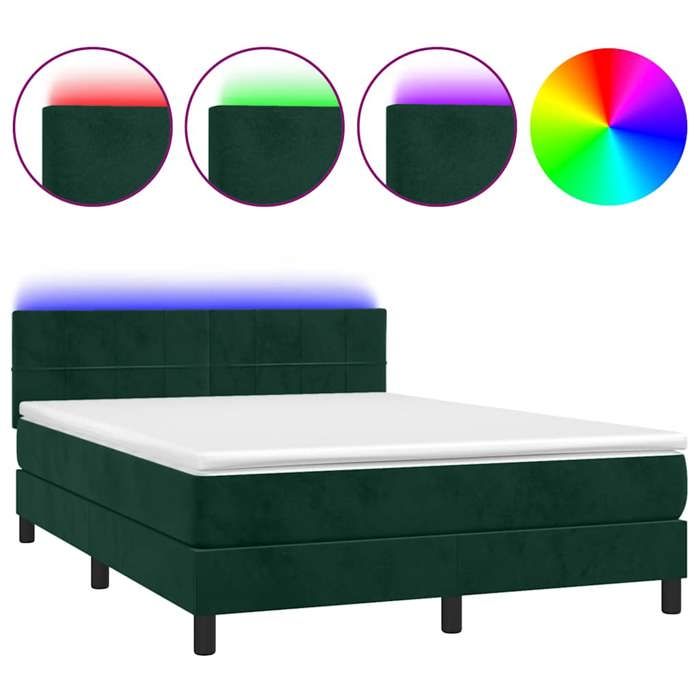 Maison Exclusive - Sommier à lattes de lit avec matelas LED Vert foncé 140x190 cm