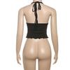 Summer New Arrival Sexy Sexy Lace-up Cutout Wooden Ear Halterneck Midriff-Baring Camisole Double-Strap Metal Ring Patchwork