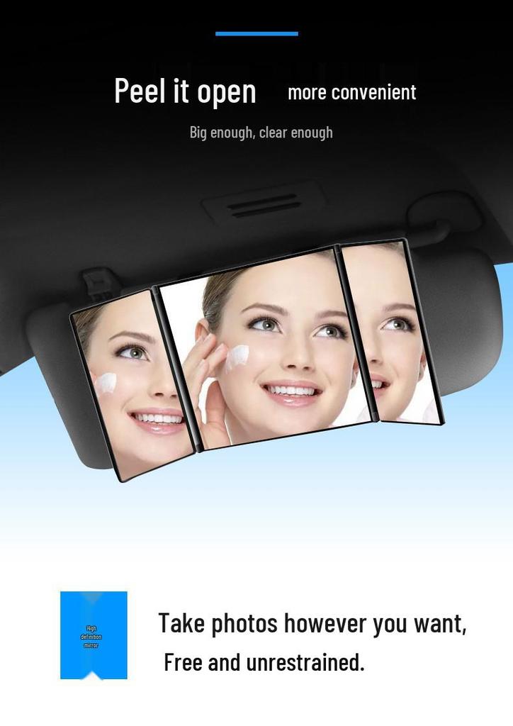 Tri-Fold LED Car Vanity Mirror with Sun Visor Attachment