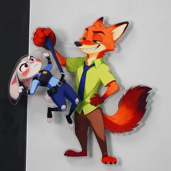 Drehbarer Fuchs Hase Kühlschrankmagnet Acryl Cartoon Filmfigur Tier Kühlschrankmagnet Heim Büro Küchendekoration Filmfans Geschenk
