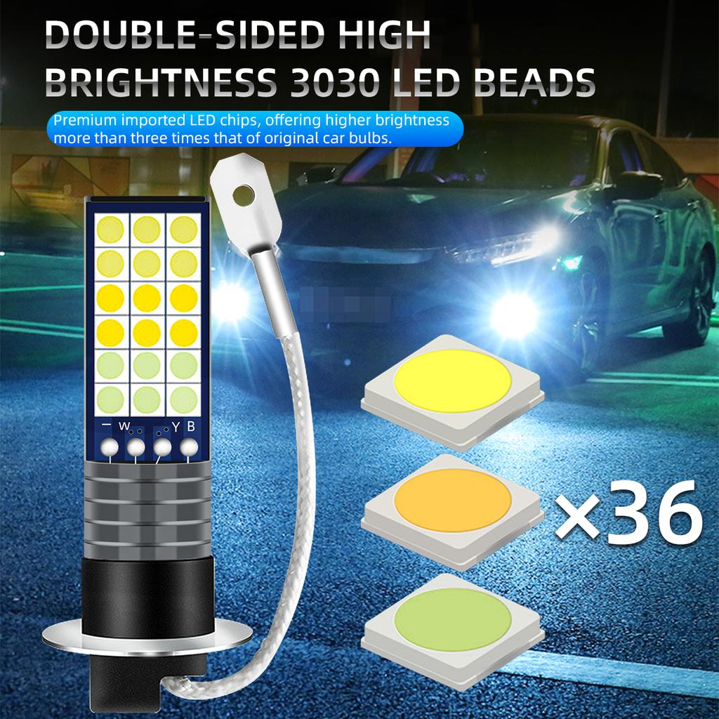 2PCS H1 H3 LED Car Fog Light Bulbs 12-36V Headlight 3030 36SMD Car Day Driving Running Lamp Auto Front Lamp White Yellow Blue
