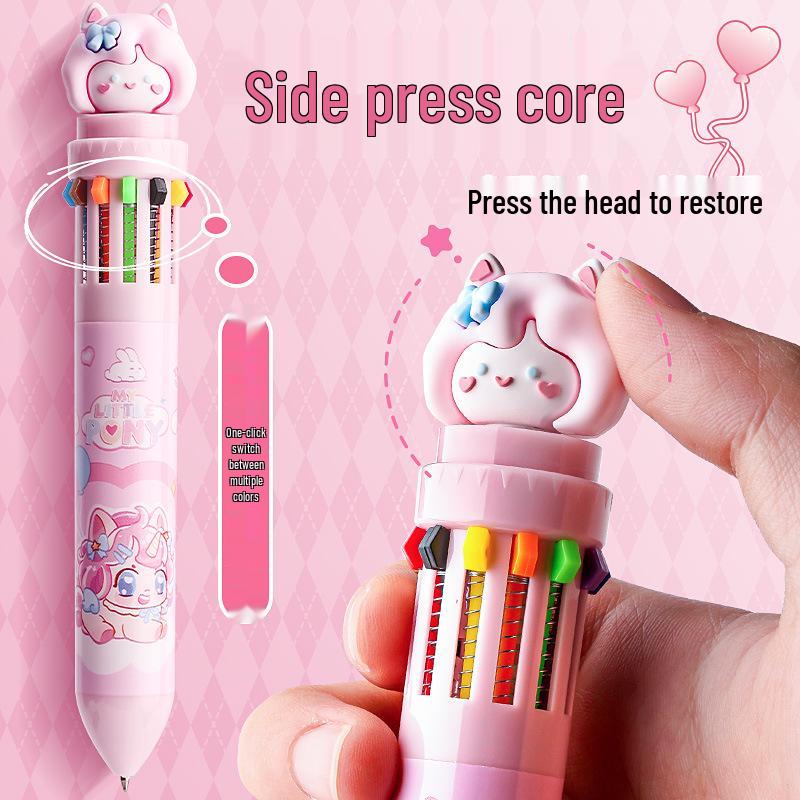 12-Color Push-Type Cartoon Ballpoint Pen: Cute, Multifunctional Medium Oil Pen