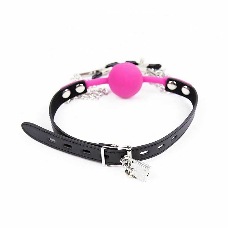 Pink Ball Gag With Nipple Clamps Mouth  Fetish  Restraints Nipple & Clitoral Toys