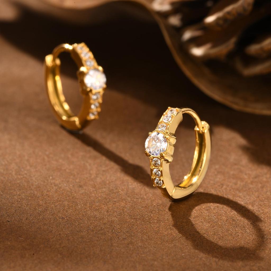 Light Luxury White Zircon Heart-Shaped Earrings for Women,  Stainless Steel Gold Color Classic Hoop Earrings, Fashion Jewelry