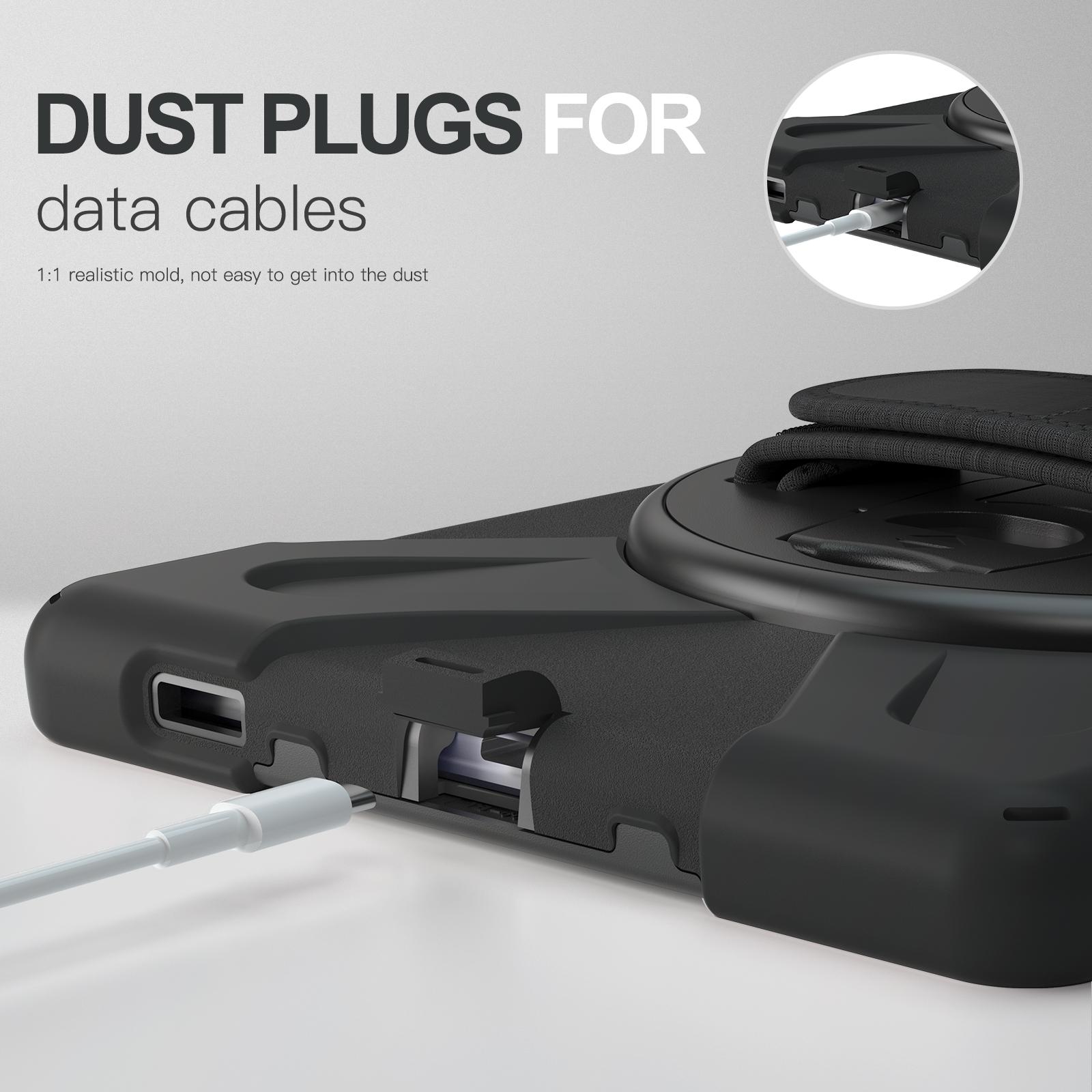 

For Lenovo Tab K10/M10 Plus 360-degree Swiveling Kickstand Anti-scratch PC+Silicone Hybrid Case Cover Shell with Hand Band Black