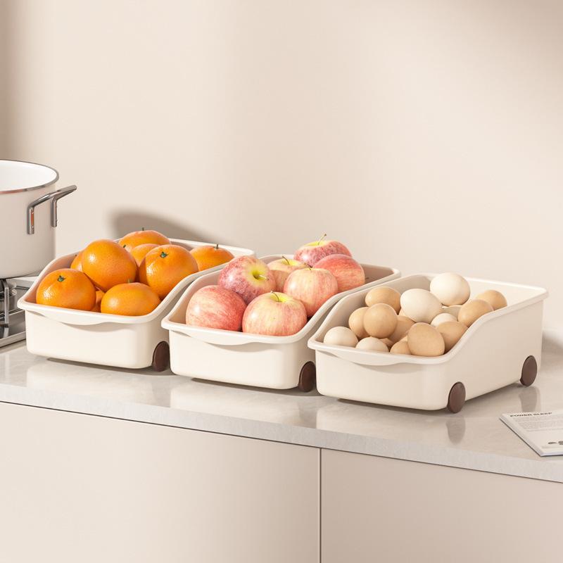 New Storage Box PP with Handle with Pulley Storage Box Household Desktop Kitchen Plastic Cabinet Storage Compartment