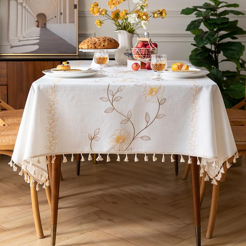 Tablecloth French White Simple Light Luxury High-End Dining Table North Style Table Fabric Square Cover