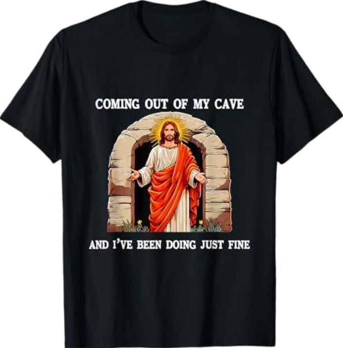 Funny Easter Jesus Coming Out of My Cave Retro Humor Easter T-Shirt S