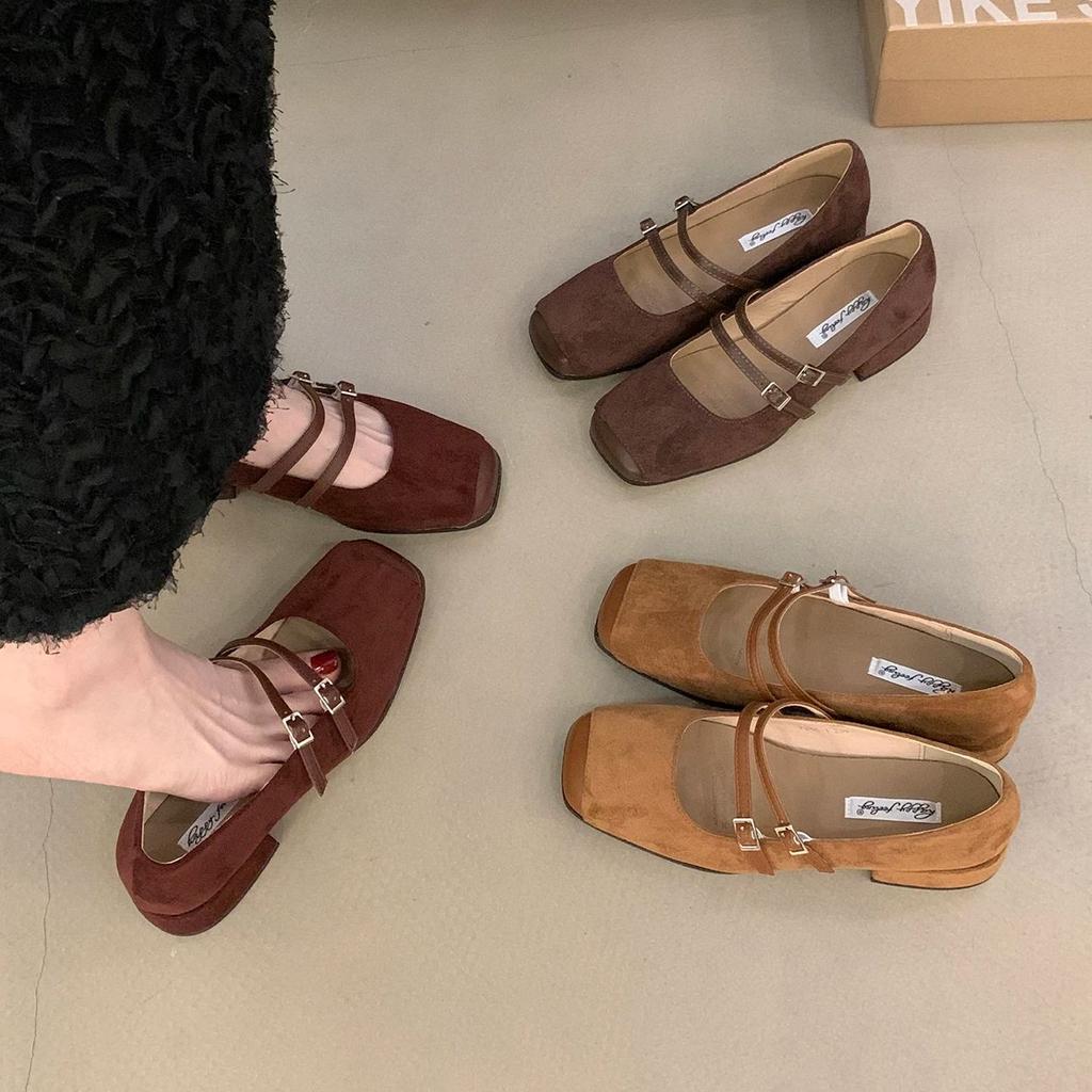 Bailamos New Brand Women Flat Sheos Fashion Shallow Slip On Shoes Square Low Heel Dress Shoes Casual Laofer Mujer