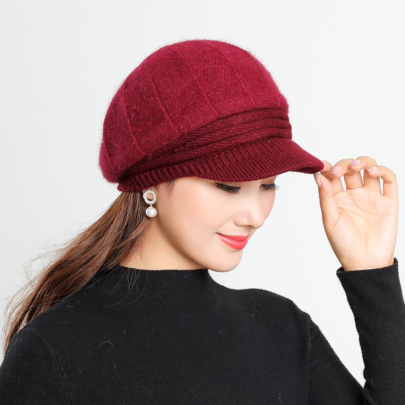 Korean Women's Knitted Solid Color Short Brimmed Duckbill Hat Outdoor Plush Tourist Knitted Beret Hat Trend