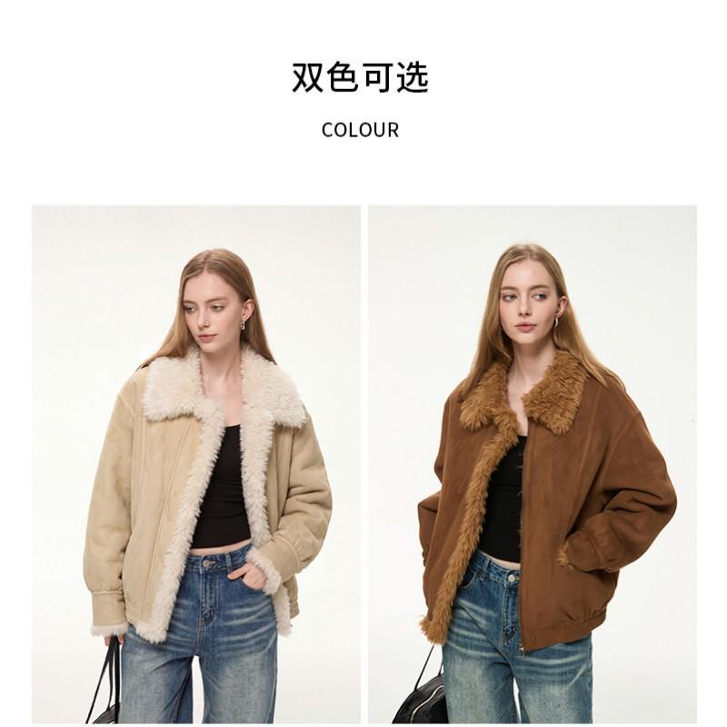 2026 Womens Faux Suede Biker Jacket Fleece Lined Short Coat Fall Winter