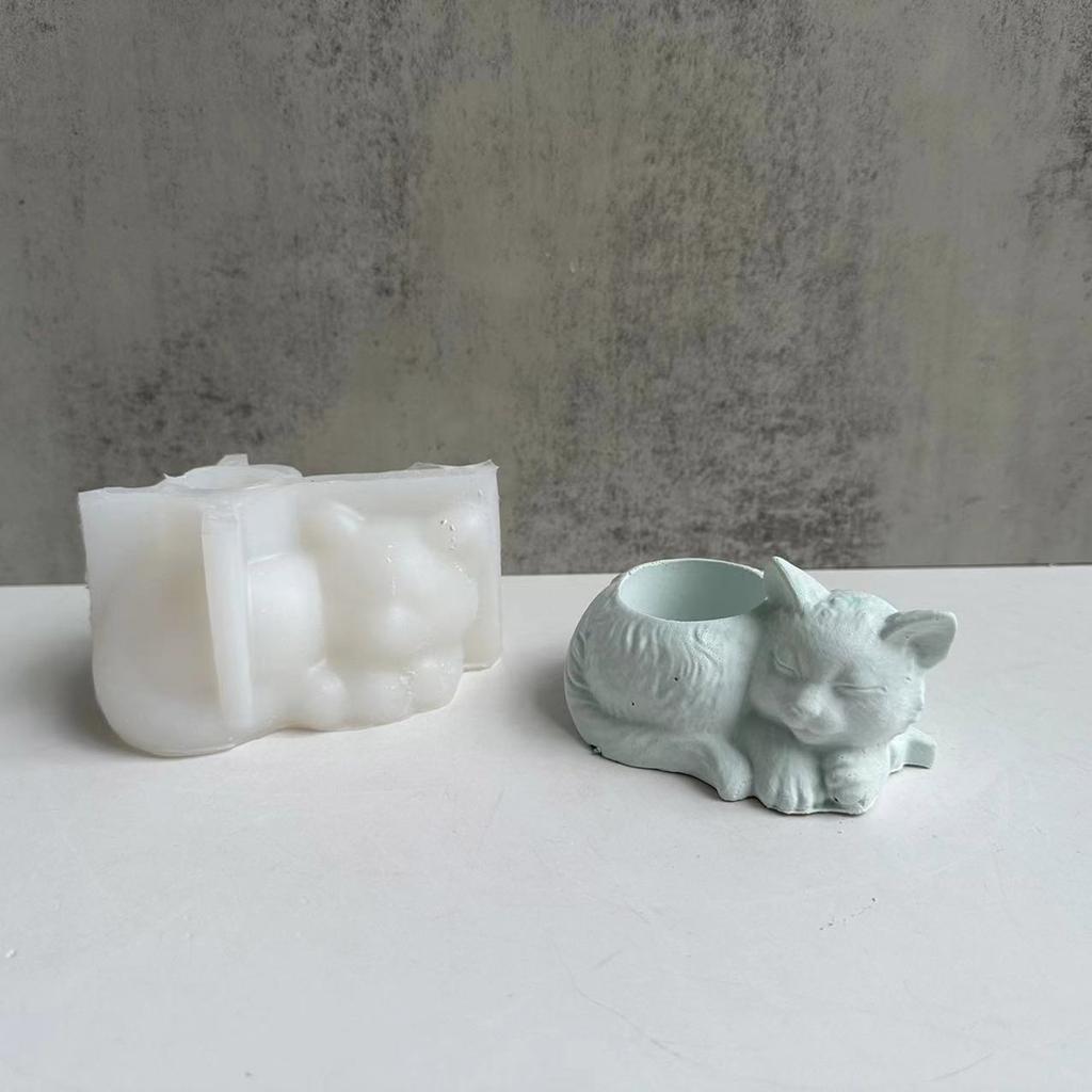 Geometric Cat-shape Gypsum Silicone Molds Storage Box Mold for Making Succulent Plant Pot Flower Pot Candle Holder
