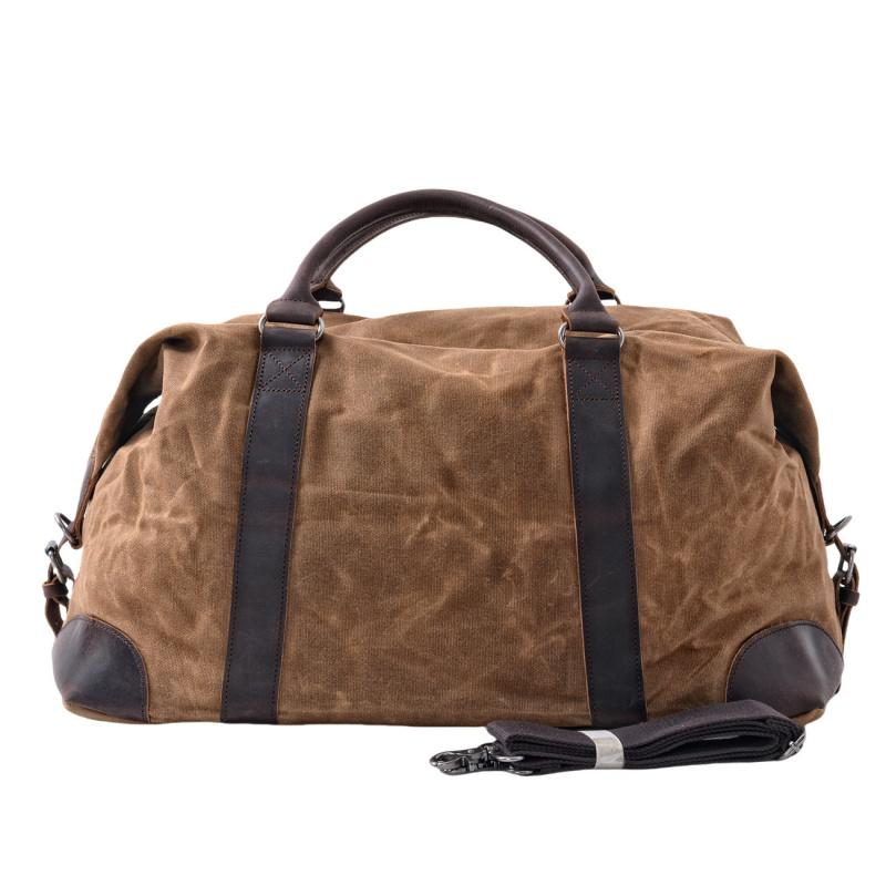 Retro-style Travel Handbag Made of Waxed Waterproof Canvas with Cowhide, Large-capacity Men's Weekend Bag