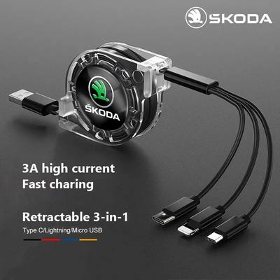 2025 New Car 3-in-1 Micro Data Wire USB Type C Fast Charger For Skoda Octavia MK2 MK3 2 3 A7 Fabia Karoq Kodiaq Rapid Car Access