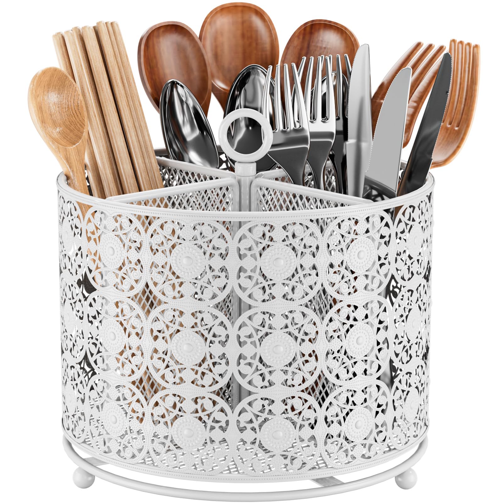 

Вращающаяся подставка для столовых приборов из нержавеющей стали с большой разборной подставкой для палочек и ложек, кухонный инструмент, блюдо, стильное хранение на столешнице кухни, 360 градусов белый