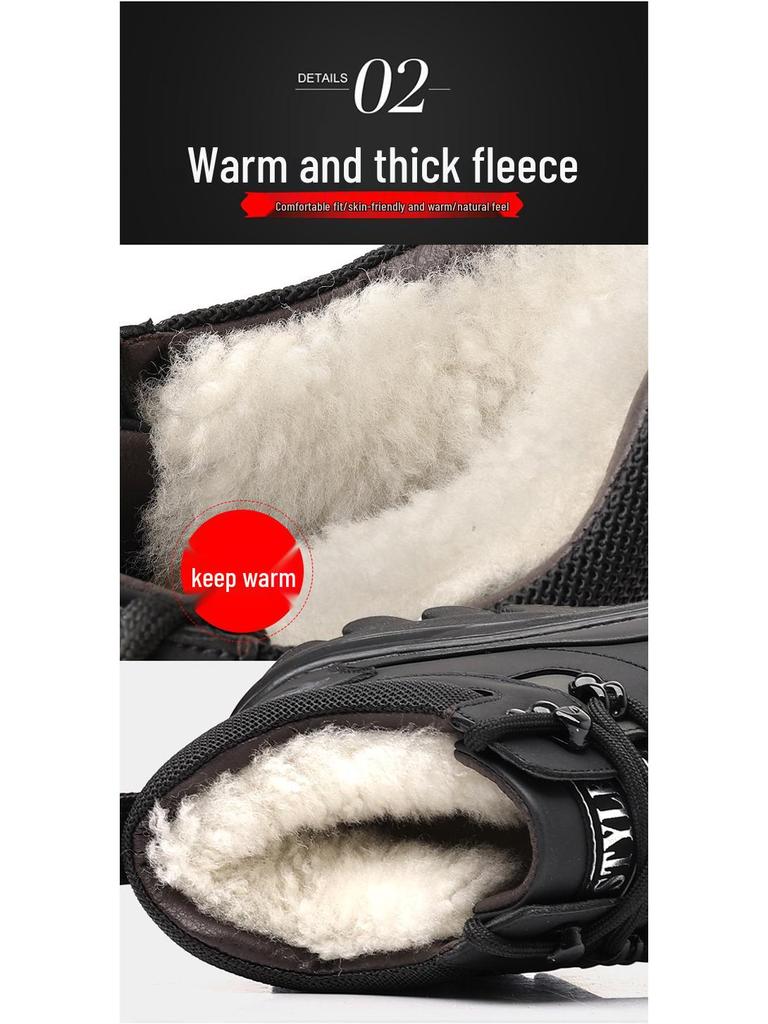 Men's 2025 Winter High-Top Cotton Leather Shoes - Warm, Non-Slip Casual Dad Shoes and Trendy Snow Boots.