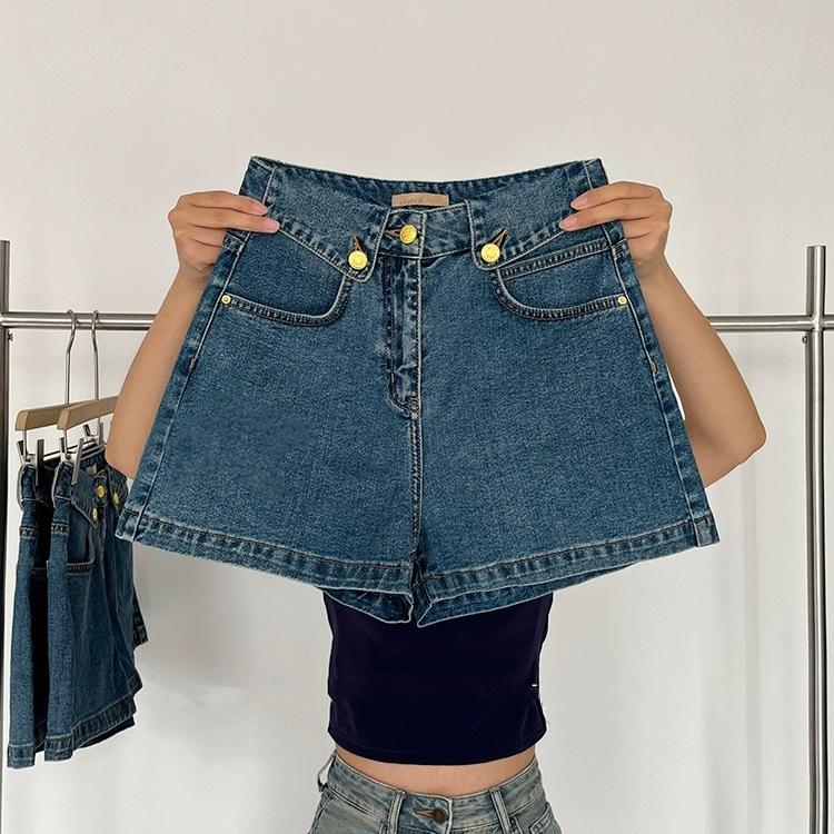 Summer Denim Shorts Women's Trendy Versatile High Waisted Loose Fit Straight Leg Casual Mid Length Vintage Pants