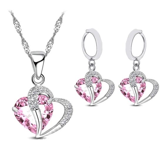 1 Set Hängeohrringe Geometrisch Strass Hochglanz Zirkonia Feine Verarbeitung Dekoration Glänzend Herzförmiger Anhänger Halskette Damen Accessoire