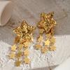 Knockout Pattern Pentagram Star Tassel Earrings Female Personality Fashion 18K Gold Stainless Steel Earrings