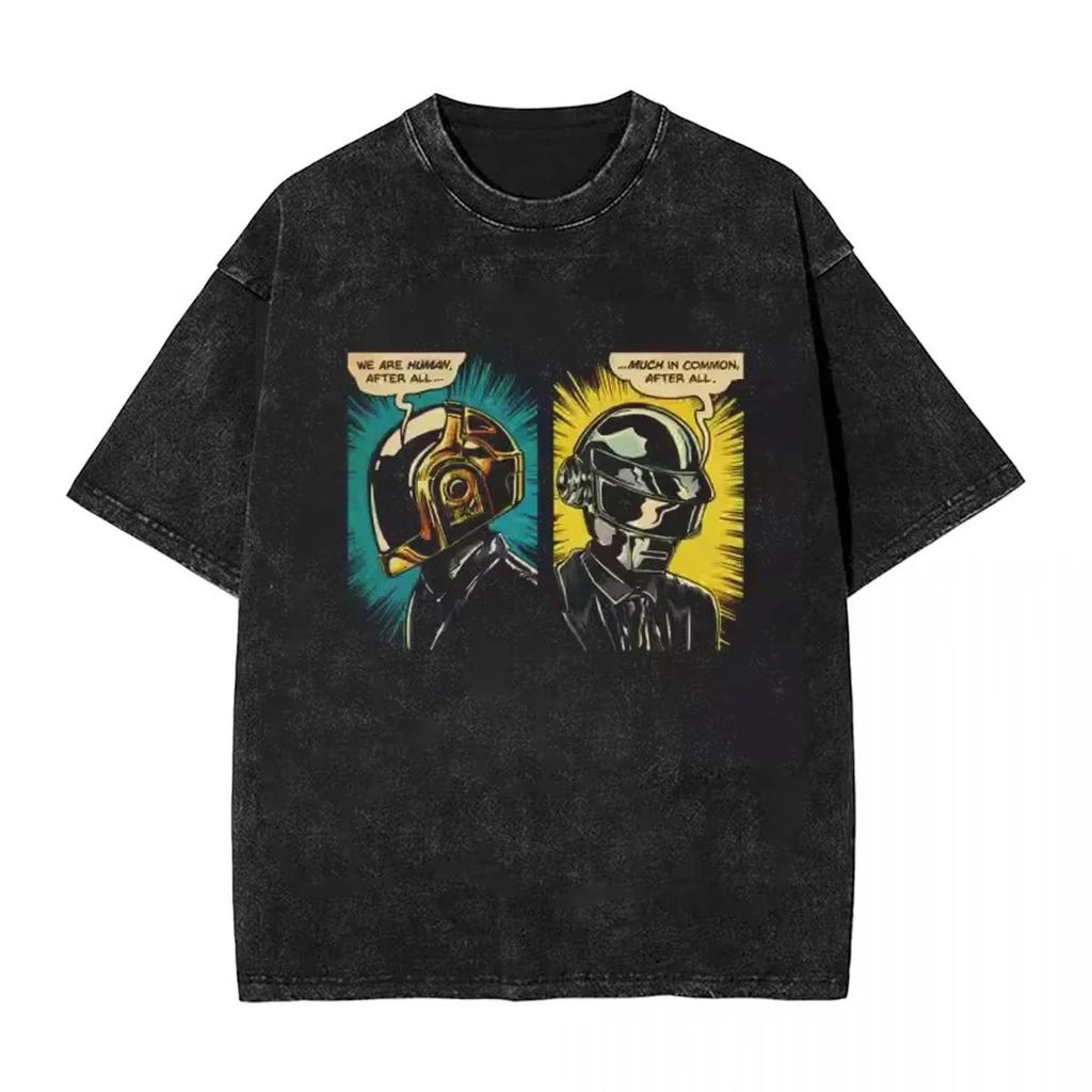 New Arrival Mens Clothes Tee Shirt Homme Graphic T-Shirts Y2k Men Tshirt for Men Ropa Hombre Daft Punk Vintage Washed