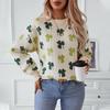 Vintage Print Loose Knitwear Cardigan Long Sleeve O Neck Sweater Autumn Winter Top