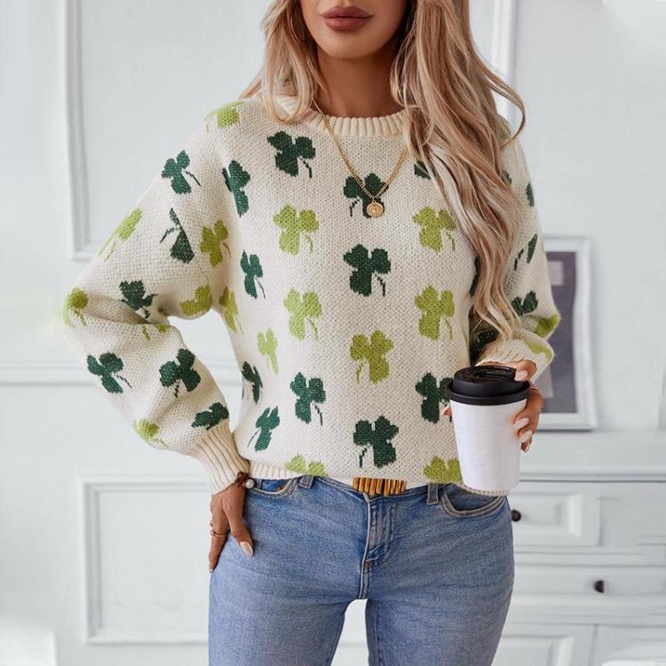Vintage Print Loose Knitwear Cardigan Long Sleeve O Neck Sweater Autumn Winter Top
