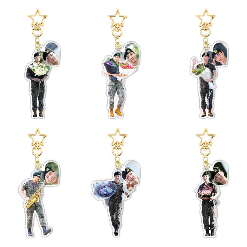 

6pcs BTS Member Military Uniform Keychain, Double Acrylic Pendant Charm, Kpop ARMY Fans Collectible Commemorative Accessory 6pcs