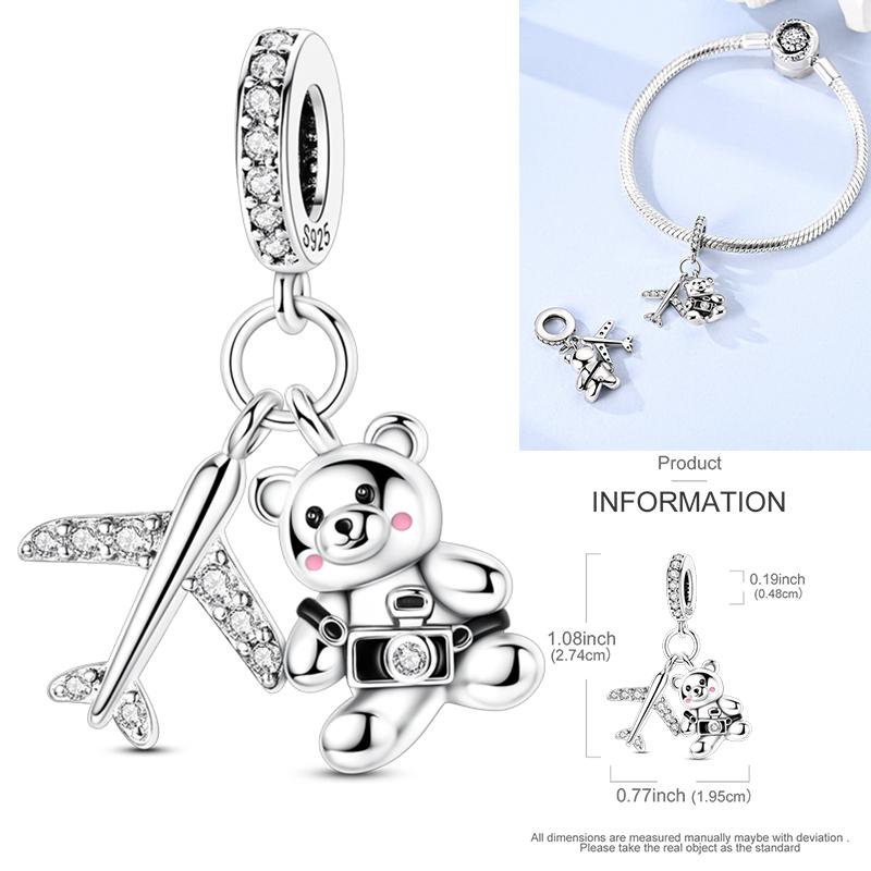 Travel Airplane Camera Charms Suitcase Love Travel Life Bead 925 Silver Fit Bangle Bracelet Necklace Jewelry