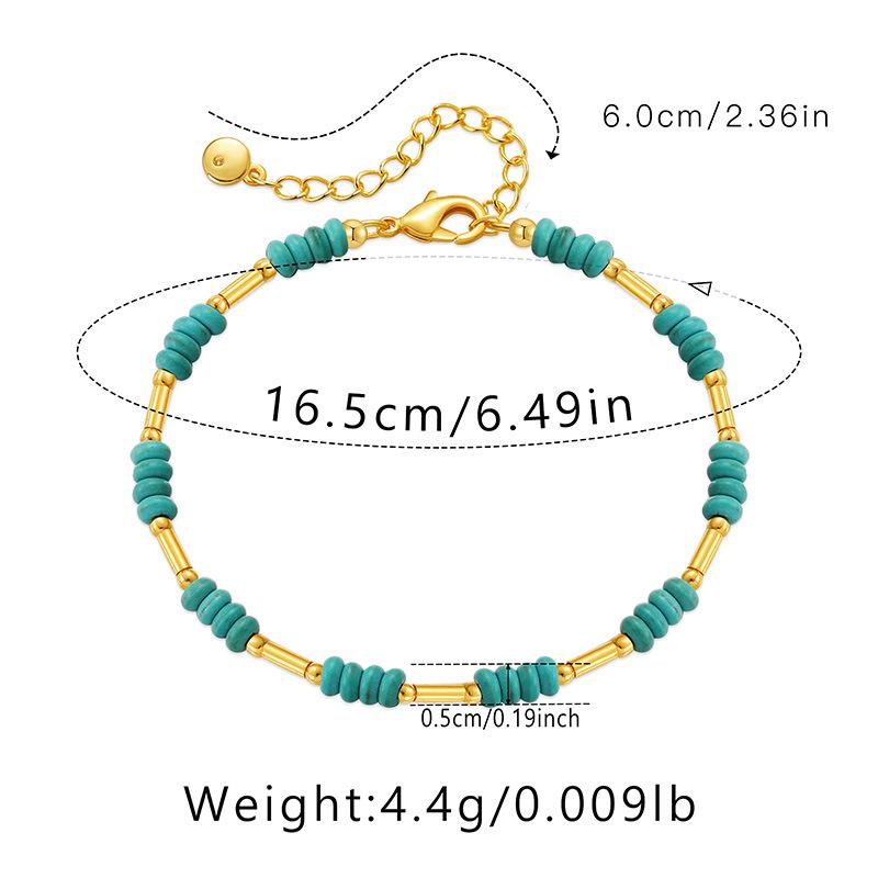Handmade Turquoise Beaded Bracelet 18k Gold Plated Copper Tube Fashion Jewelry For Women