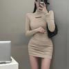 Sweet Spice Girl Black Long Sleeve Dress Women's Autumn and Winter New Waist Bottom Short Skirt Pure Desire Wind Hip Wrap Skirt