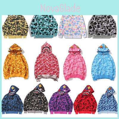 Vibrant Camouflage Bape Hoodie Shark Printing Warm Streetwear For Men Women