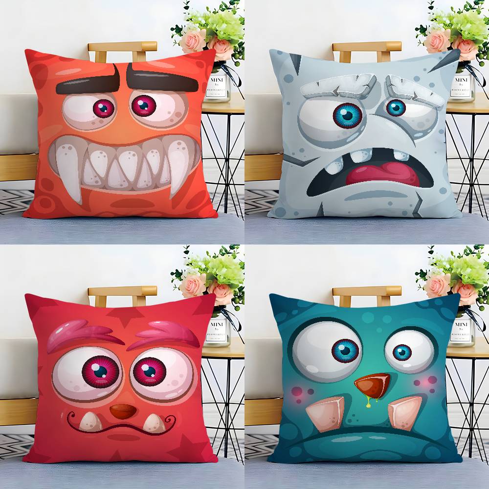 Funny Little Monster Pillow Case Plush Fabric Soft Double Sided Print Home Sofa High Quality Cushion Cover Throw