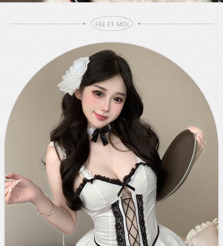 Women's Revealing Mesh Lingerie Set: Sexy Uniform Style with Hollow Design, Free-Removal Nightdress