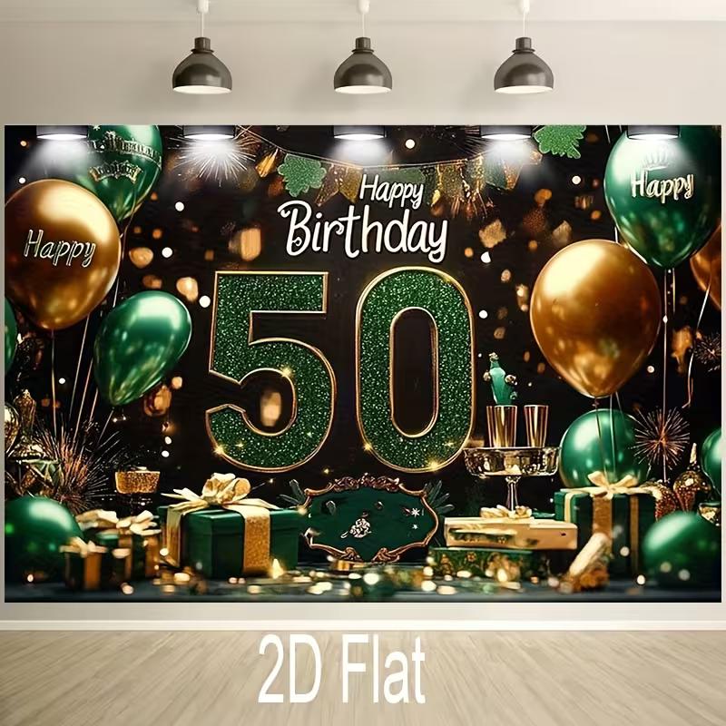 2D Black Green Gold 50th Birthday Backdrop 50 Years Old Photo Booth Prop
