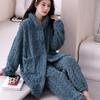 Coral Velvet Pajamas Women's New Winter Long Sleeve Thick Warm Jacquard Velvet Home Suit Can Be Worn Outside