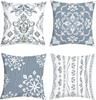 4 Stück Blau-Graue Damast-Kissenbezüge, Vintage Florale Kissenhüllen für Sofa Schlafzimmer Wohnzimmer Heimdekoration 45x45cm