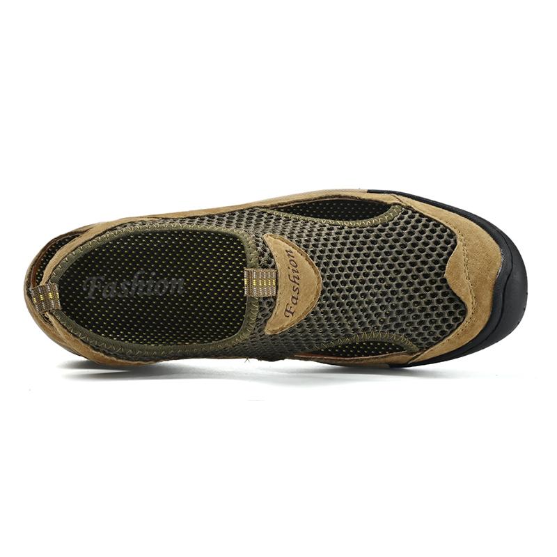 Summer Breathable Outdoor Sneakers Mesh Suede Hiking Shoes Slip On Casual Shoes For Men Loafers Plus Size