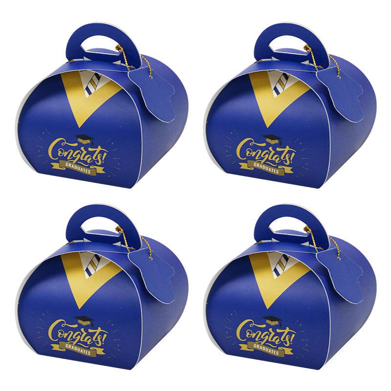 

Graduation Party Blue And Gold Portable Happy Candy Box, Scholar Hat Design Souvenir Candy Packaging Box, Graduation Gift Box