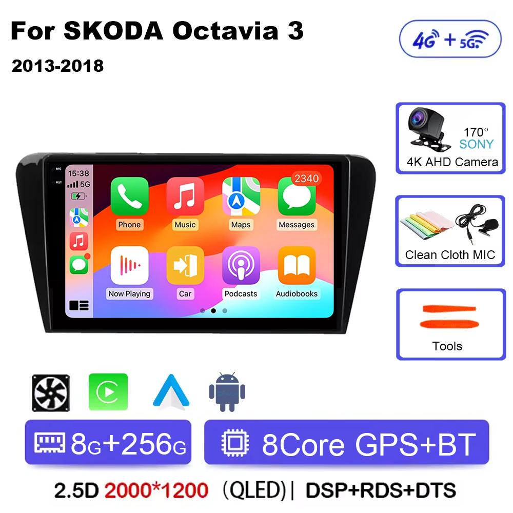 Android 14 Car Multimedia Player For Skoda Octavia 3 2014 2015 2016 2017 2018 2019 Qualcomm Radio Carplay Android Auto 4G+Wifi