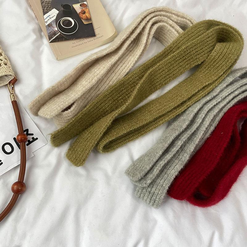 Winter  Solid Color Narrow Long Scarf Female Korean Version Knitted Woolen Scarves Women'S Imitation Cashmere Mohair Scarf