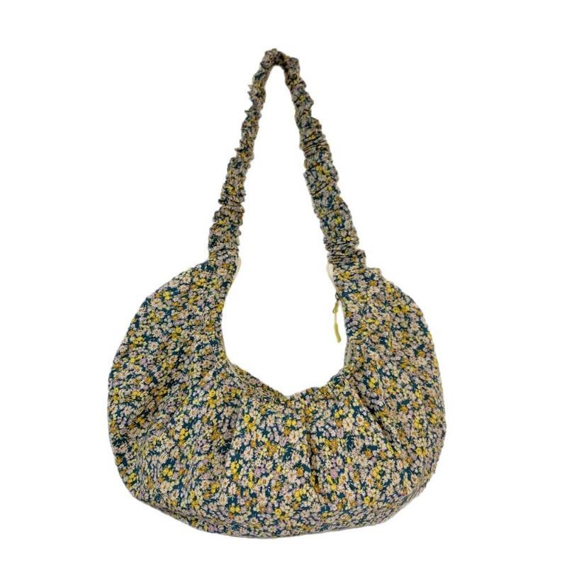 02 Canvas-Tasche Damen Frühling und Sommer klein frisch floral Schulter Umhängetasche große Kapazität Damen Knödeltasche