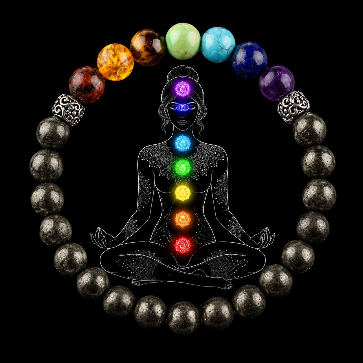 7 Chakra Pyrite Bracelet Handmade Beads Bracelet Yoga Meditation Spiritual Jewelry For Men Women DB-13